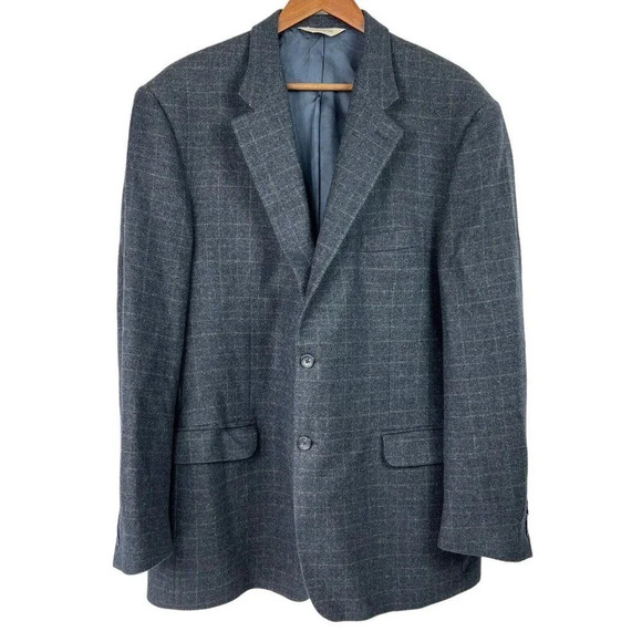 PRONTO-UOMO ZEGNA Wool Cashmere Sports Coat Blazer Charcoal Blue Plaid Size 46L - Picture 1 of 11